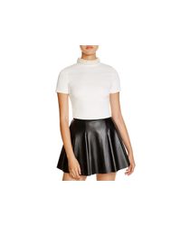 Aqua | White Embellished Mockneck Scuba Crop Top | Lyst