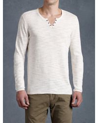 John Varvatos | White Eyelet Placket Sweater for Men | Lyst