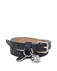 Alexander McQueen | Blue Leather Double Wrap Skull Bracelet | Lyst