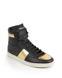 Saint Laurent | Black Metallic Colorblocked Leather High-top Sneakers for Men | Lyst