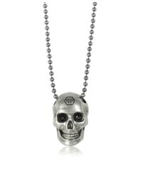 Philipp Plein - Metallic Silver Tone Metal Skull Necklace W/Black Crystals - Lyst