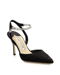 Manolo Blahnik | Black Ministra Suede & Swarovski Crystal Pumps | Lyst