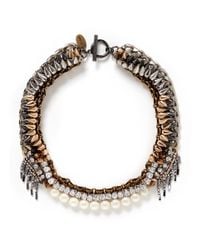 Venna | Metallic Crystal Pearl Spike Collar Necklace | Lyst