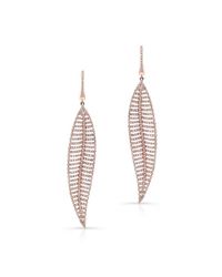 Anne Sisteron - Pink 14kt Rose Gold Diamond Feather Earrings - Lyst