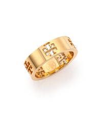 Tory Burch | Metallic Pierced T Logo Band Ring | Lyst
