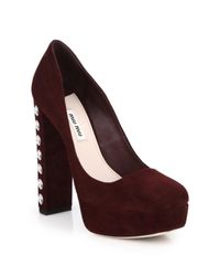 Miu Miu | Purple Suede & Swarovski Crystal-heel Platform Pumps | Lyst