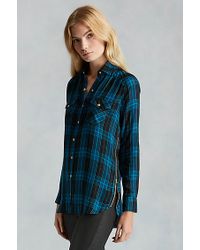 True Religion Blue Georgia Plaid Zip Womens Shirt
