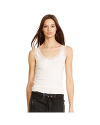 Polo Ralph Lauren | Beige Lace-trim Cotton Tank | Lyst
