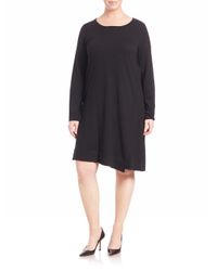 Eileen Fisher | Black Jewelneck Long-sleeve Dress | Lyst