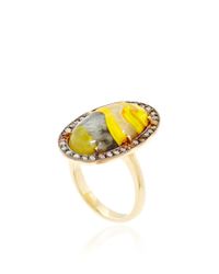 Andrea Fohrman | Yellow One Of A Kind Manganese Sulfide With Ice Diamond Trim Ring | Lyst