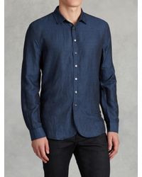 John Varvatos | Blue Linen Round Hem Shirt for Men | Lyst