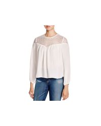 Aqua | White Eyelet Illusion Blouse | Lyst
