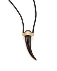 Michael Kors | Black Tortoise-print Horn Pendant & Leather Cord Necklace | Lyst