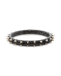 Pluma - Metallic Brass W/ Woven Leather Double Arrow Bangle In Fumoso - Lyst