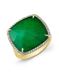 Anne Sisteron - 14kt Yellow Gold Green Agate Diamond Triplet Cushion Cut Cocktail Ring - Lyst