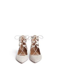 Aquazzura | Gray 'belgravia' Caged Suede Flats | Lyst