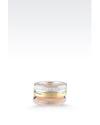 Emporio Armani | Metallic Ring In Rhodium-Plated Silver And Cz Stones | Lyst