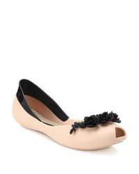 Melissa | Beige Flower Queen Peep-toe Flats | Lyst