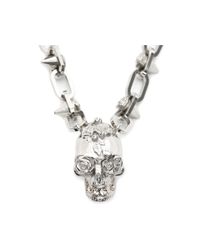 Alexander McQueen | Metallic Punk Skull Rose Pendant | Lyst