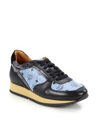 MCM | Blue Visetos Logo-print Leather Sneakers | Lyst