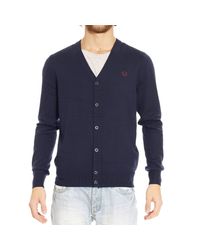 Fred Perry | Blue Sweater Merino Cardigan With Buttons for Men | Lyst