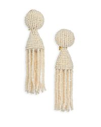 Oscar de la Renta | Natural Short Beaded Tassel Clip-on Earrings | Lyst