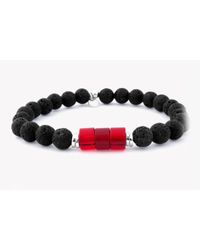 Tateossian - Black Lava Beads Bracelet With Red Crystal And Silver Spacer Discs for Men - Lyst