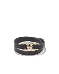 Ferragamo - Metallic Double Wrap Calfskin Bracelet With Double Gancini - Lyst