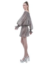 Norma Kamali | Gray Python-Print Crepe Peasant Dress | Lyst