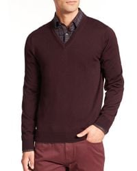Saks Fifth Avenue | Purple Merino Wool V-neck Sweater for Men | Lyst