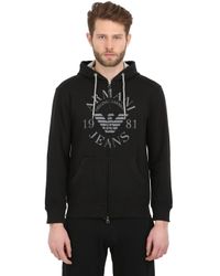 Armani Jeans | Black Cotton Fleece Hooded Zip Up Sweatshirt for Men | Lyst