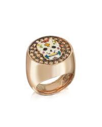 Azhar - Metallic Calavera Skull Rhodium Plated Sterling Silver Adjustable Ring W/cubic Zirconia - Lyst