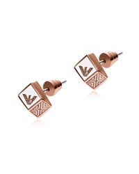 Emporio Armani | Pink Rose Gold Tone Signature Dice Crystal Earrings | Lyst