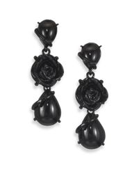 Oscar de la Renta | Black Lacquered Floral Clip-on Drop Earrings | Lyst