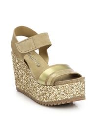 Pedro Garcia | Metallic Dalia Suede & Glitter Wedge Sandals | Lyst