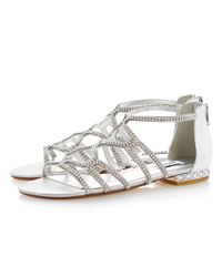 dune silver flat sandals
