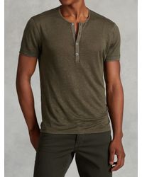 John Varvatos | Green Jersey Trim Short Sleeve Henley for Men | Lyst