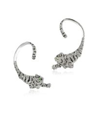 Roberto Cavalli | Metallic Tiger Clip On Earrings Wcrystals | Lyst