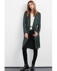 Velvet By Graham & Spencer - Green Tam Satin Belted Cardigan - Lyst