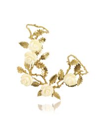 Bernard Delettrez - Metallic Thumbforefinger Bronze Ring Wwhite Resin Roses - Lyst