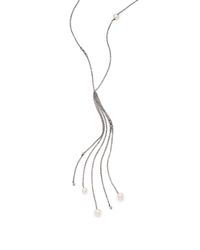 Phyne By Paige Novick | Metallic Gigi 6.5mm White Akoya Pearl, Diamond & Blackened 14k White Gold Tassel Y Necklace | Lyst