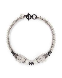 Venna | White Crystal Jaguar Head Pyramid Spike Necklace | Lyst