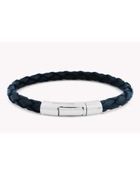 Tateossian - Blue Single Wrap Scoubidou Navy Leather Bracelet With 18k White Gold Clasp for Men - Lyst