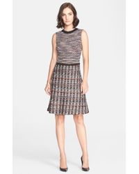 Lyst St John Ont Tweed Knit Dress With Inlay Bodice In Brown Gallery