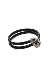 Alexander McQueen | Double Skull Black Braided Leather Bracelet | Lyst