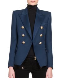 Balmain | Blue Double-Breasted Cotton-Piqué Jacket | Lyst