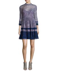 Rebecca Taylor | Blue 3/4-sleeve Silk Static-print Flare-hem Dress | Lyst