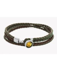 Tateossian - Green Silver Gold Leaf Button Bracelet With Gold Leaf for Men - Lyst