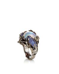 Lydia Courteille | Blue 18k Yellow Gold 13th Sign Ring with Diamonds Sappires and Moonstone | Lyst