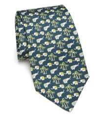 Ferragamo | Green Elephant & Palm Tree Silk Tie for Men | Lyst